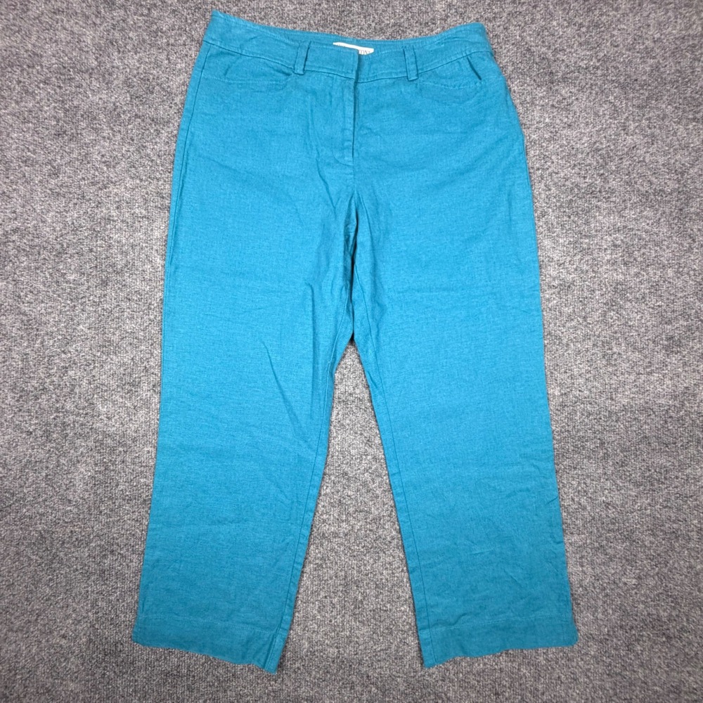 Pendleton Turquoise Blue Linen Blend Cropped Pants Womens 4 Straight Leg Trouser